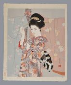 Shimura Tatsumi (1907-1980): A Woodblock Print Kosodemaku (Short sleeved padded kimono) in inks and