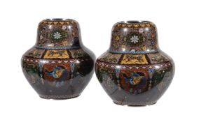 Hayashi Style: A Pair of Japanese Silver Wire Cloisonné Enamel Vases each of a double ogee form