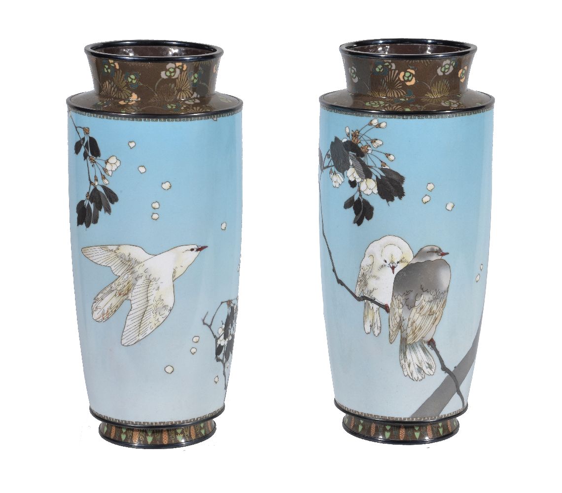 Manner of Namikawa Sosuke: A Pair of Silver Wire Cloisonné Enamel Vases