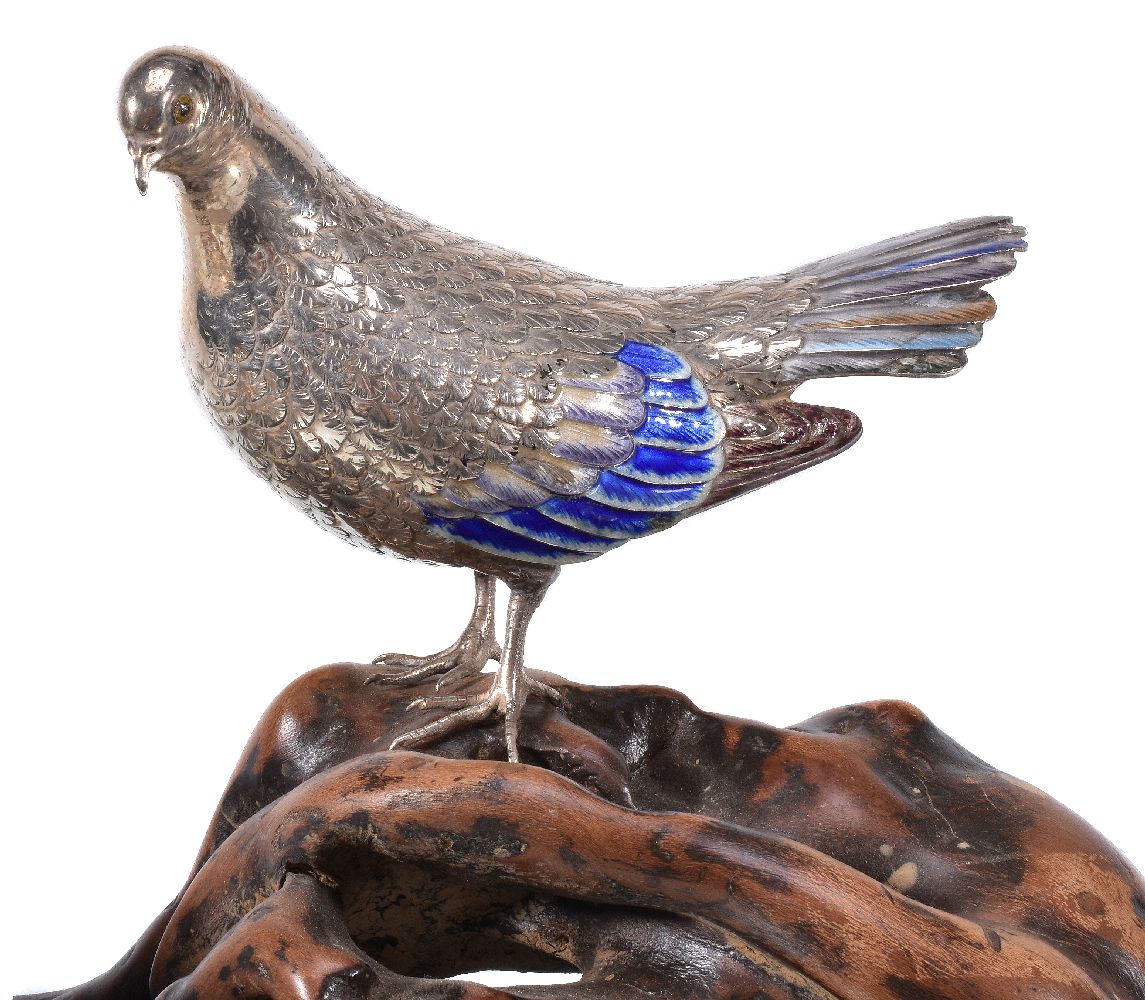 A Japanese Group of Two Silver and Enamel Pigeons - Image 2 of 4