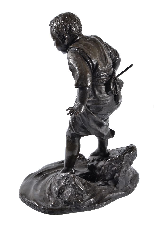 A Large Japanese Bronze Figure of a Boy - Image 4 of 6