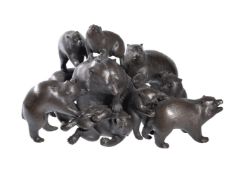 A Japanese Bronze Group of Bears