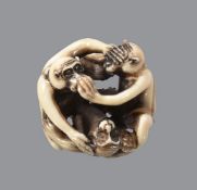 ϒ A Stagshorn Netsuke in the form of the Sanbikisaru