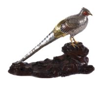 ϒ Kazukiyo: A Japanese Enamel and Silver Model of a Pheasant