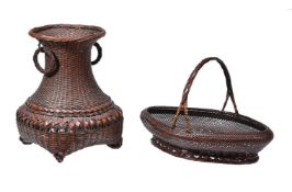 A Japanese Ikebana basket and a Japanese woven vase-shaped basket
