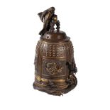 A Japanese Parcel Gilt Bronze Koro in the Form of a Bonsho or Temple Bell