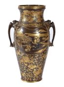 Miya-O Eisuke: A Large Parcel Gilt Bronze Vase of inverted baluster shape with waisted neck and gall