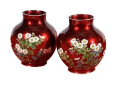 Ando Company: A Pair of Cloisonné Enamel Vases