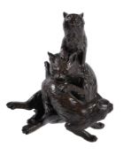 A Japanese Bronze Sculpture of Three Cats
