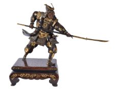 A Japanese Miya-O Style Parcel Gilt Bronze Figure of a Warrior