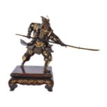 A Japanese Miya-O Style Parcel Gilt Bronze Figure of a Warrior