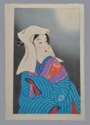 Torii Kiyomitsu (fl.1970s-80s): A Woodblock Print in inks and colour on paper entitled Moon from her