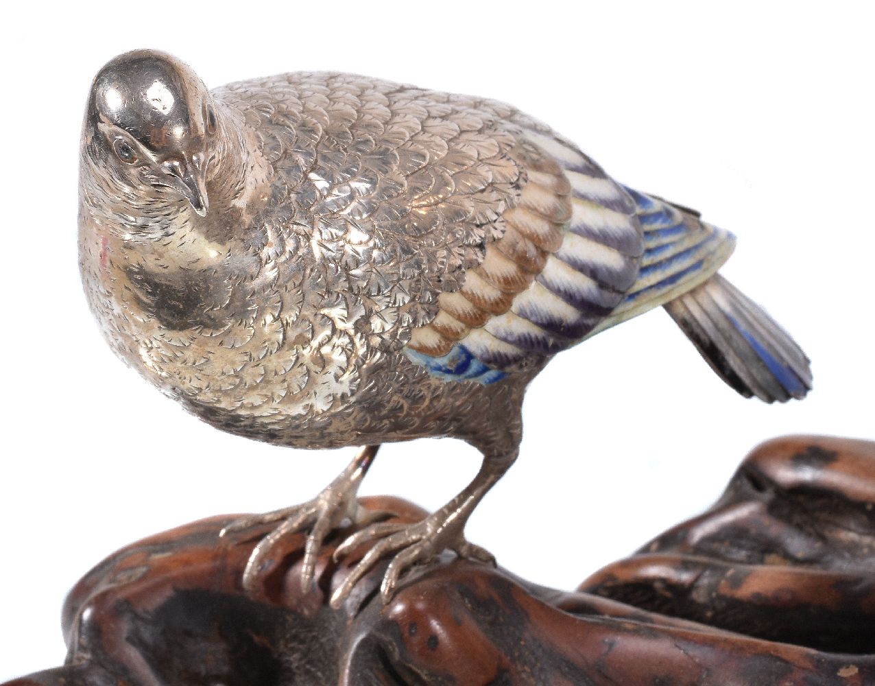 A Japanese Group of Two Silver and Enamel Pigeons - Image 3 of 4