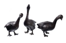 Three Japanese Bronze Models of Geese