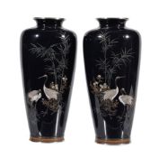 A Pair of Silver Wire Cloisonné Enamel Vases