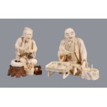 ϒ A Japanese ivory and wood Okimono of a street vendor