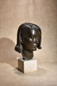 A patinated bronze portrait portrait head of a maiden