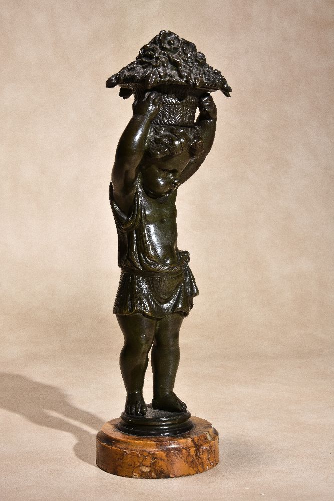 A pair of patinated bronze and marmo convento Siena mounted models of putti - Image 4 of 5