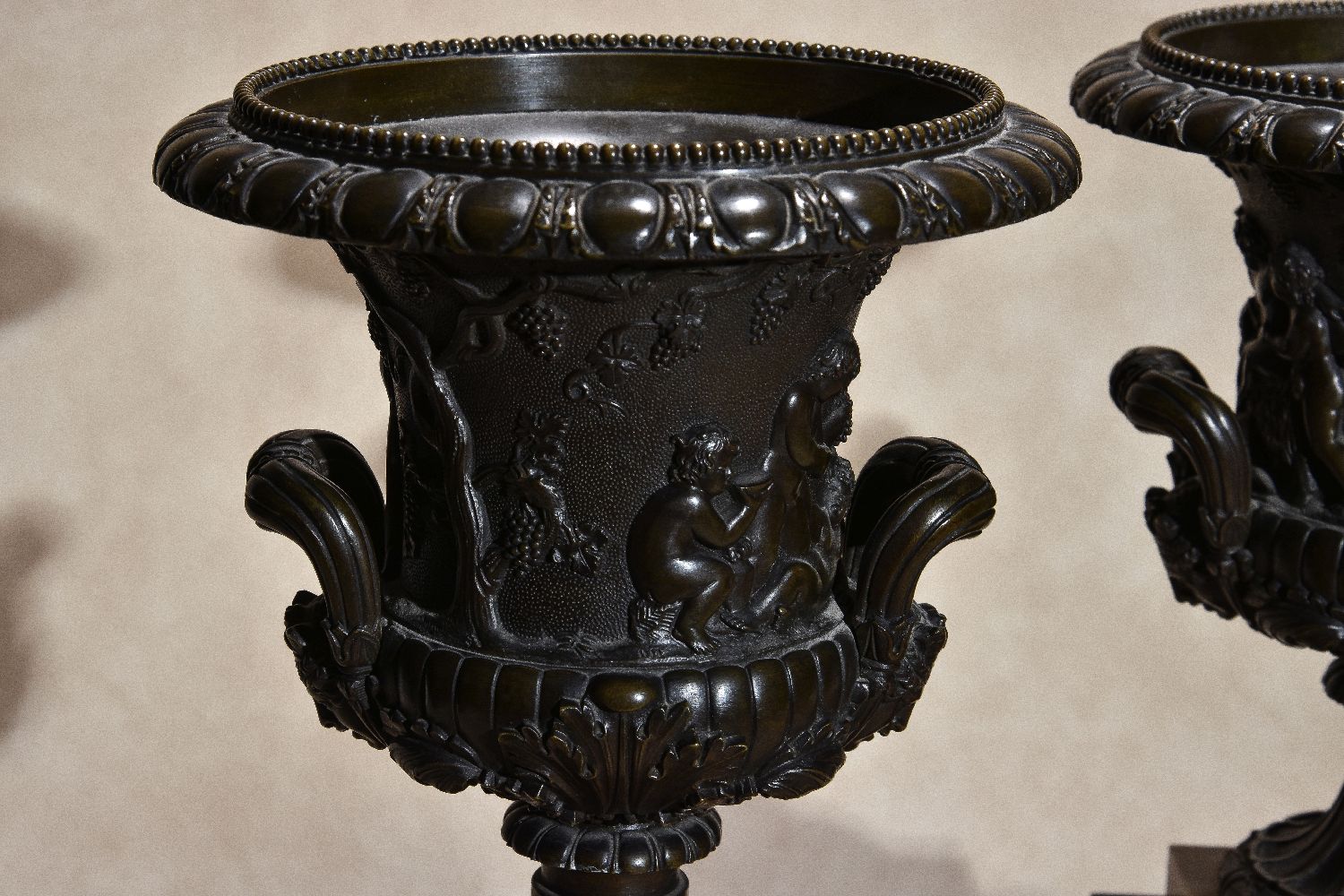 A pair of Italian patinated bronze and marmo Siena mounted models of Campana urns - Image 3 of 4