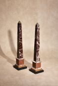 A pair of sample marble obelisks in the style of Grand Tour souvenirs