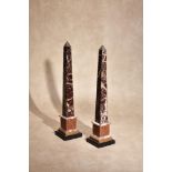 A pair of sample marble obelisks in the style of Grand Tour souvenirs