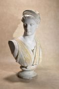 A painted plaster bust after the Diana of Versailles (Diane Chasseresse)