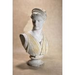 A painted plaster bust after the Diana of Versailles (Diane Chasseresse)