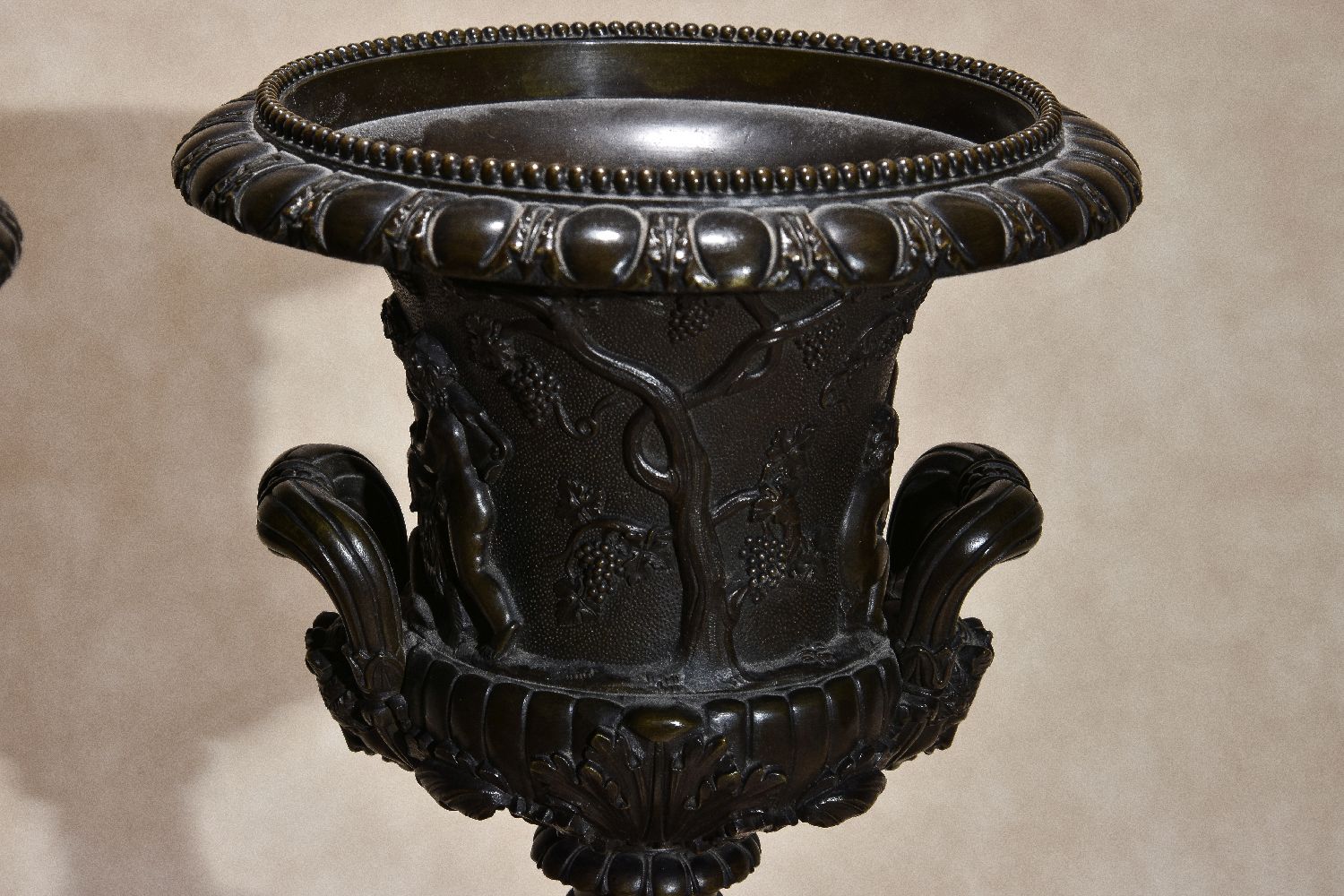 A pair of Italian patinated bronze and marmo Siena mounted models of Campana urns - Image 4 of 4