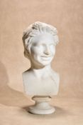 A Continental, probably Italian sculpted white marble bust of a Bacchante