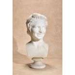 A Continental, probably Italian sculpted white marble bust of a Bacchante