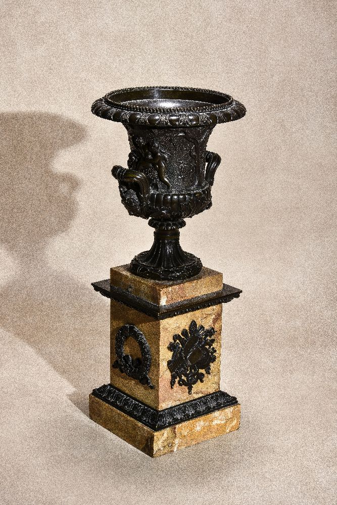 A pair of Italian patinated bronze and marmo Siena mounted models of Campana urns - Image 2 of 4