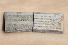 Two reconstituted stone panels of poetry