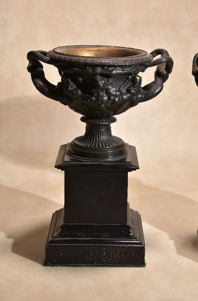 A pair of Continental patinated bronze models after the Warwick Vase - Image 4 of 6