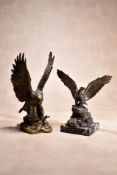 A Continental silvered bronze and marble mounted model of an eagle