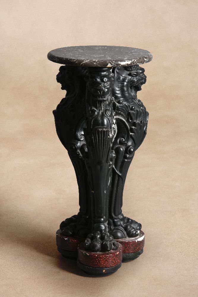 A painted plaster and marble topped pedestal
