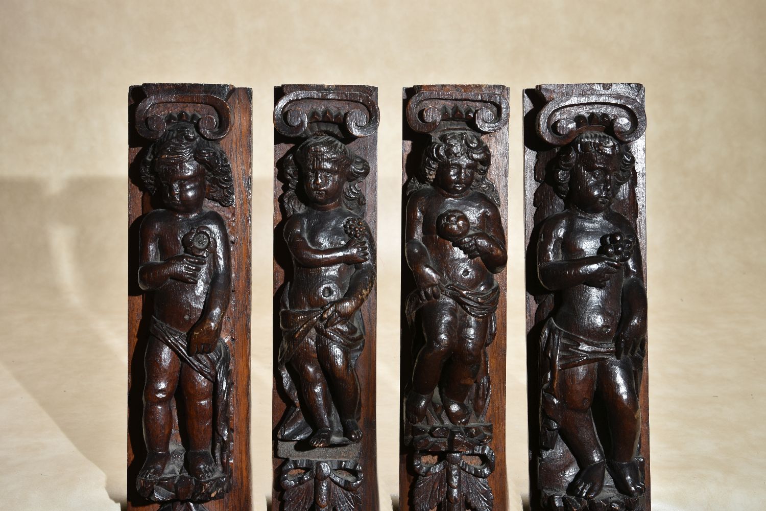 A set of four carved and stained oak terms - Image 2 of 2