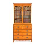ϒ A George III satinwood and rosewood banded secretaire bookcase
