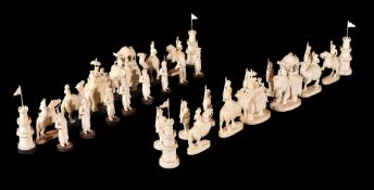 ϒ A fine Indian carved ivory John Company chess set