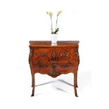 A French kingwood, tulipwood and bois satine serpentine secretaire commode, in Louis XV style