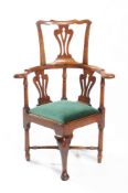 A George II ash and elm high back corner armchair