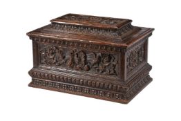 An Italian, likely Sienese, carved walnut box or small cassone