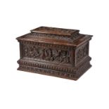 An Italian, likely Sienese, carved walnut box or small cassone