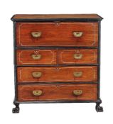 ϒ A rosewood, ebonised and ivory inlaid campaign secretaire chest