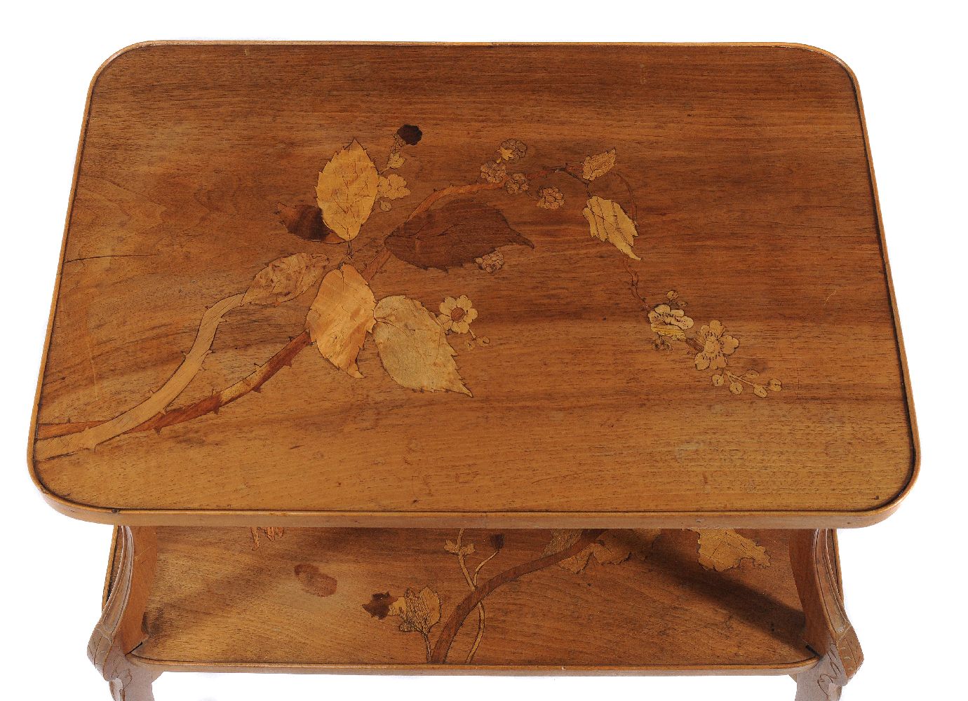 ϒ A French walnut and specimen marquetry two tier etagere - Image 3 of 5