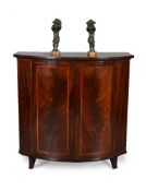 A George III mahogany and purple heart banded bowfront side cabinet