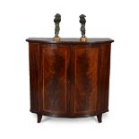 A George III mahogany and purple heart banded bowfront side cabinet