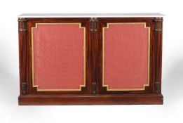 A pair of George III mahogany and parcel gilt side cabinets