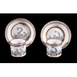 A pair of Sevres soft-paste porcelain royal commemorative small cups and saucers (gobolets 'litron'