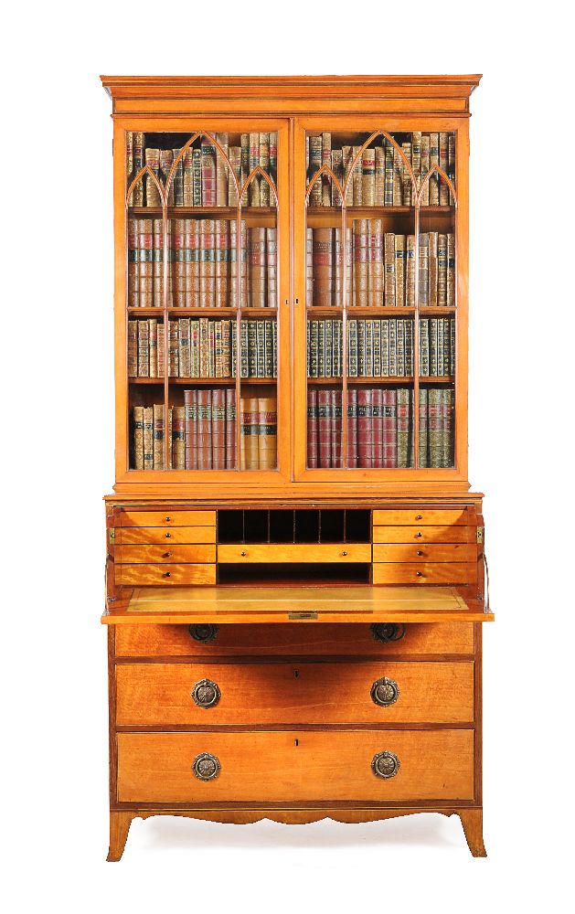 ϒ A George III satinwood and rosewood banded secretaire bookcase - Image 2 of 4