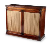 ϒ A pair of George III mahogany and ebony marquetry inlaid side cabinets